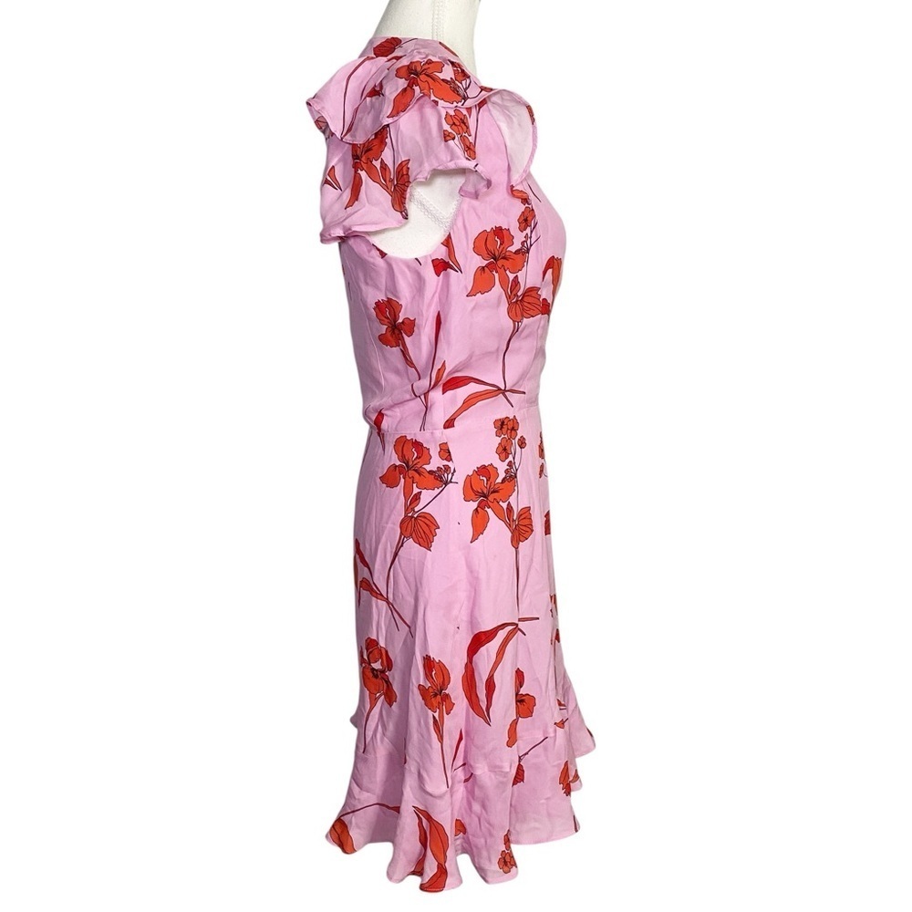 Parker Pink & Red Floral Pink Wrap Dress with Flounce Sleeves - Picture 3 of 16